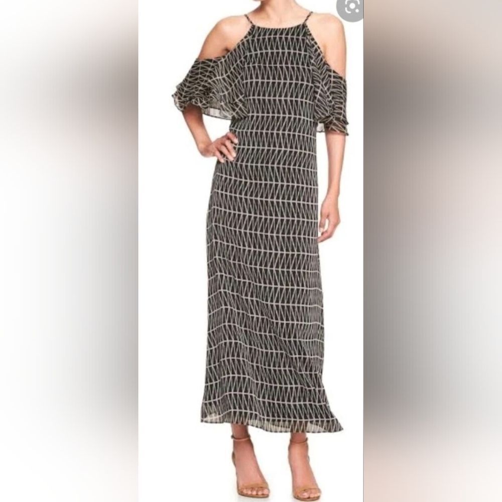 NWT BANANA REPUBLIC Women's Cold Shoulder Ruffle Maxi Dress, SIZE 4